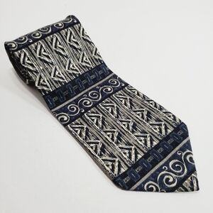 Daniel de Fasson Blue & Gray Geometric Pattern Men's Silk Neck Tie 58x4"